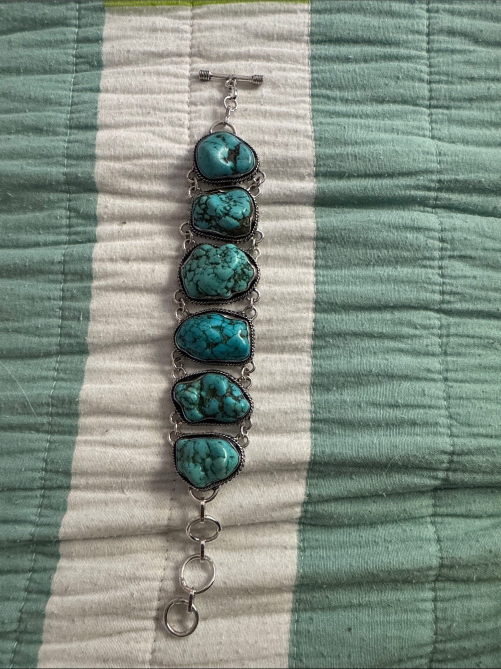 925 silver Turquoise Stone Link toggle Bracelet - Women Jewelry